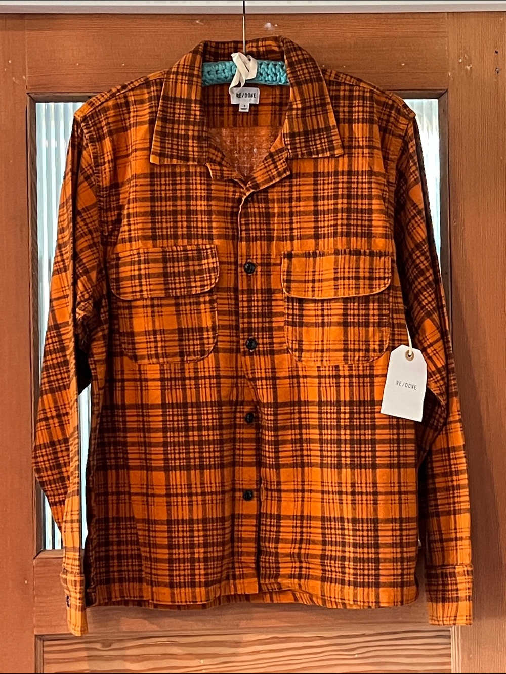 Re/Done Women's Burnt Orange/Coffee Plaid Shirt Jacket